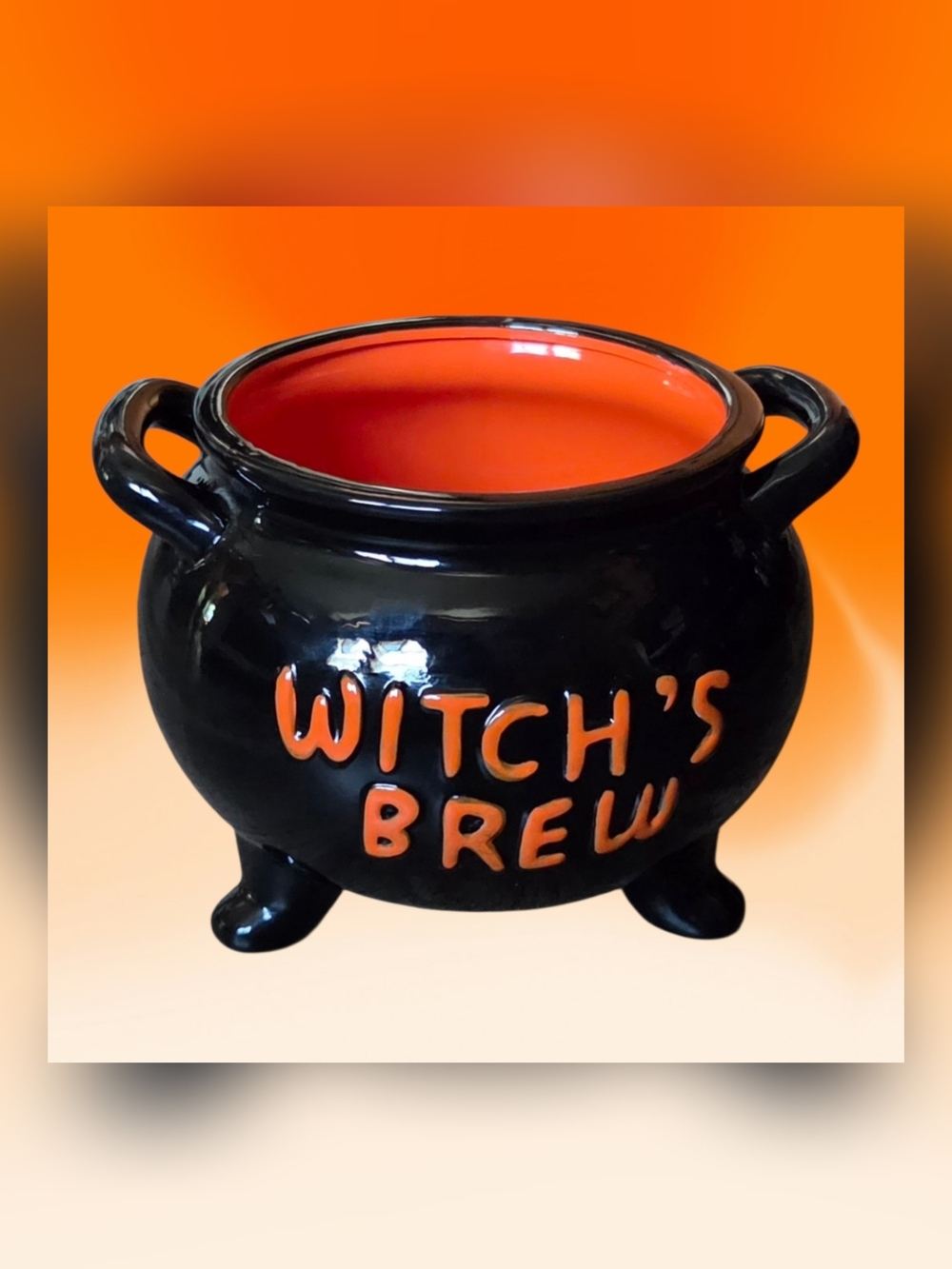 Witch's Brew Black Ceramic Cauldron Halloween Planter Candy Dish Serving Bowl
